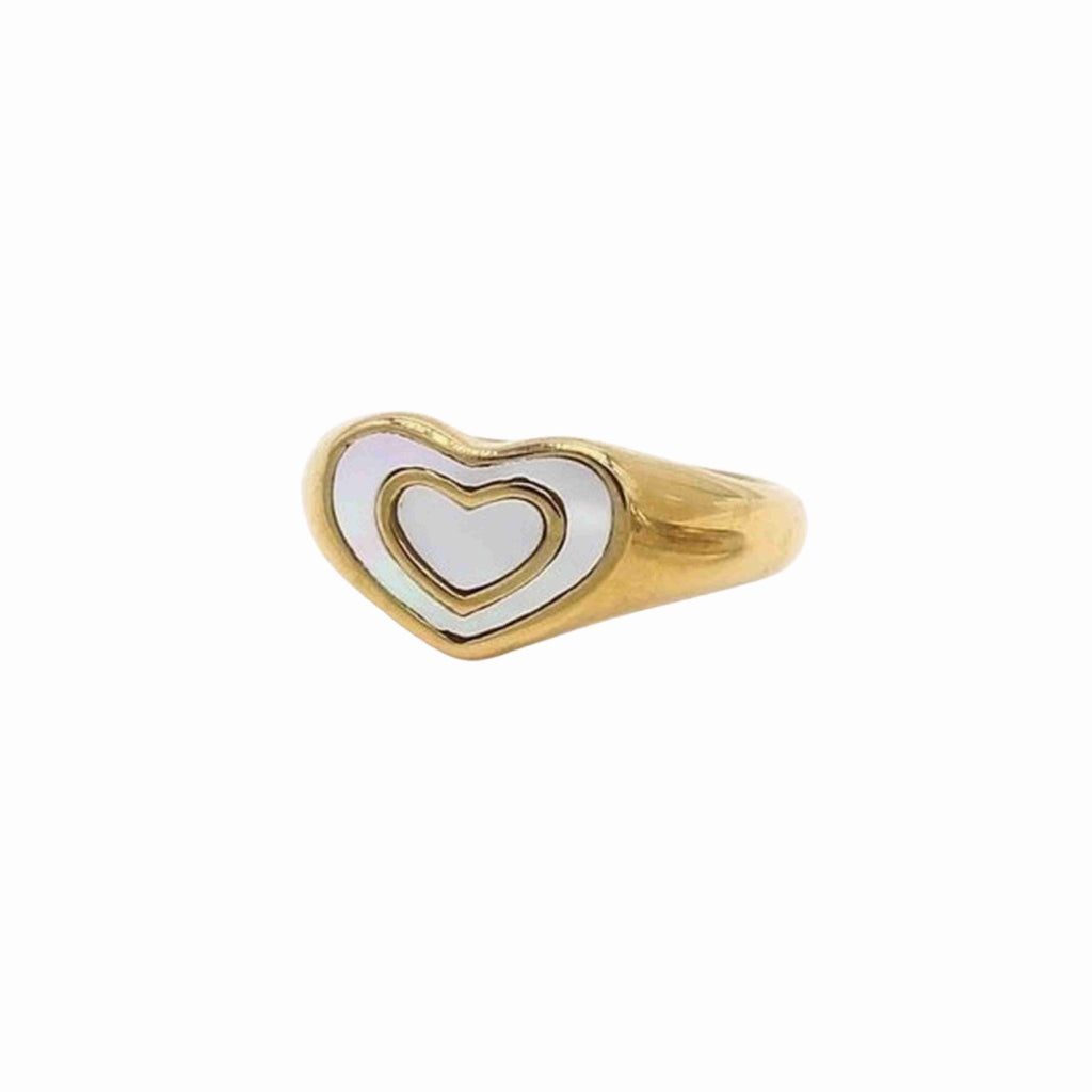 White Heart Gold Ring